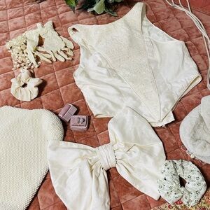 Vintage Bridal Corset Halter Wedding Bustier Top + Matching Large Bow